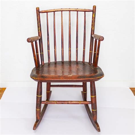 Grain Painted Spindle Back Rocking Chair 19th Century Red Primitive