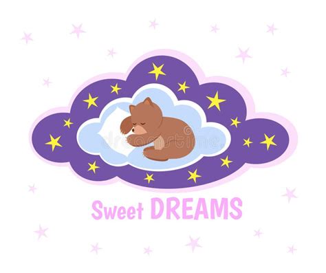Sleeping Cute Teddy Bear Inside Of Blue Clouds With Stars Stock Vector