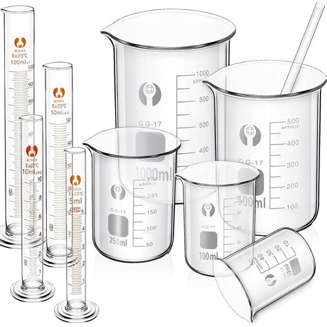 Feekoon 10 Pieces Glass Measuring Beaker And Graduated Measuring Cylinder With Stirring Rod 50