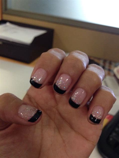 Black French Tip With Silver Glitter Black French Tips Gel Nails Nails