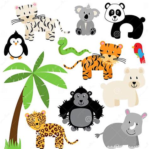 Vector Collection Of Cute Zoo Jungle Or Wild Animals Stock Vector