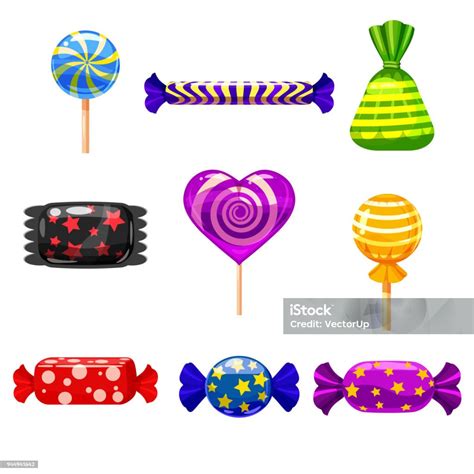 Set Single Cartoon Candies Lollipop Candy Illustration Isolated On