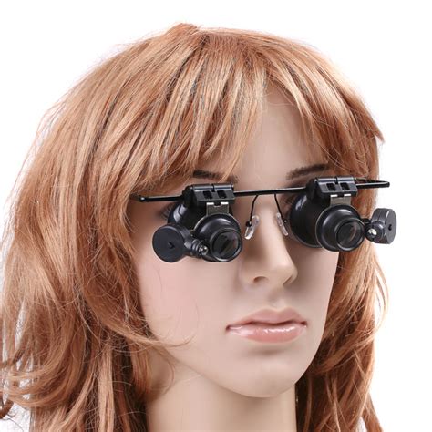 20x led double eye repair magnifier glasses mini loupe lens magnifying glas with light watch