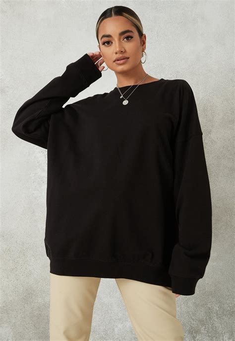 Black Brushed Back Extreme Oversized Basic Sweatshirt | Missguided