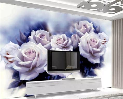 Beibehang Custom Wallpaper Beautiful White Rose Nordic Retro Tv