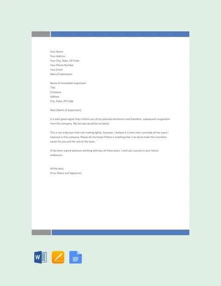 Free 9 Sample Retirement Resignation Letter Templates In Pdf Ms Word