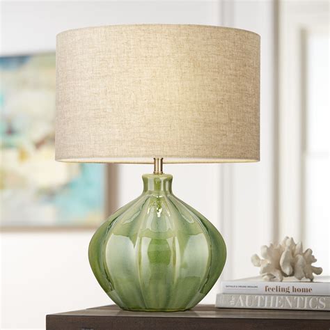 360 Lighting Gordy Modern Accent Table Lamp Handcrafted 20 1 2 High Ribbed Green Ceramic