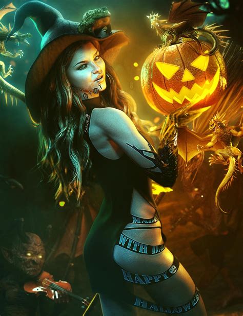 Sexy Halloween Fantasy Witch Woman 3d Art Ds Iray By Shibashake On