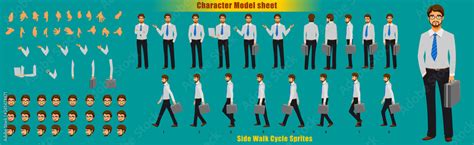 Businessman Character Model Sheet With Walk Cycle Animation Sequence