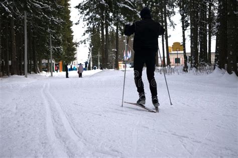 Two Cross Country Skiers In Frozen Blizzard Snowstorm Landscape