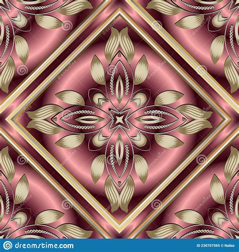 Vintage Gold Seamless Pattern 3d Ornamental Background Repeat