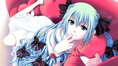 Masaüstü Illüstrasyon Uzun Saç Anime Girls Mavi Saç Izleyiciye