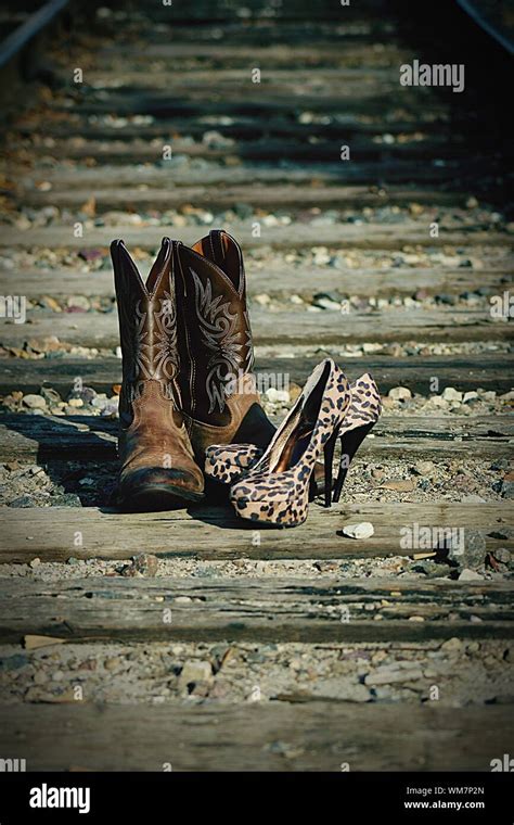 Shoes And High Heels On Railroad Track Stock Photo Alamy