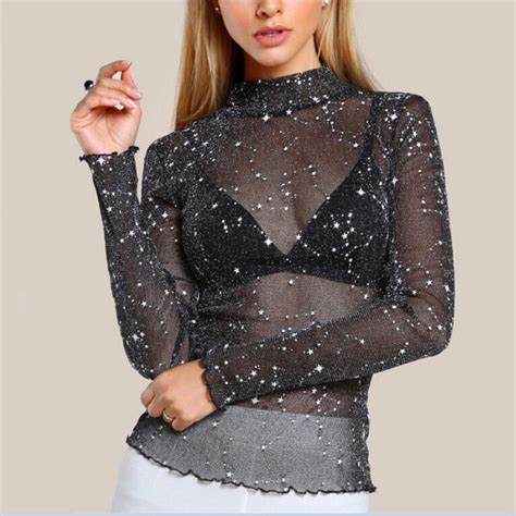 Which you can easily use in your android and iphone. hirigin Sexy Women Mesh Sheer See through Blouse Black Long Sleeve Tops Turtleneck Shirt Blouses ...