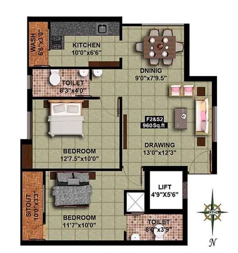 Two Bedroom House Plan Drawing