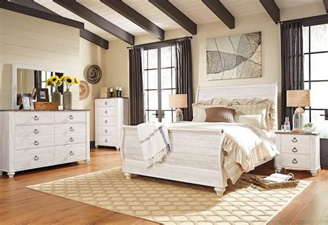 Queen bed, nightstand, dresser, and mirror.the willowton queen panel bed is the ultimate statement piece for a coastal cottage or shabby chic inspired retreat. Willowton Whitewash Bedroom Set - SpeedyFurniture.com