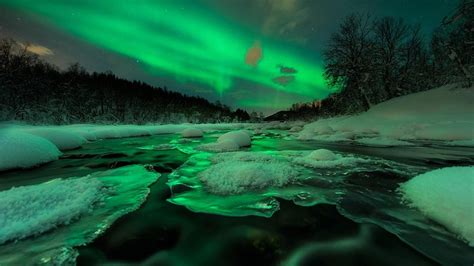 Green Sky Phenomenon Aurorae Sky Nature River Hd Wallpaper