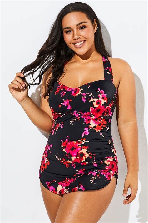 Poppies H Back Sarong Front One Piece Swimsuit Plus Size Swimsuits