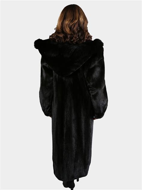 Womens Ranch Mink Fur Coat With Fox Trim Estate Furs