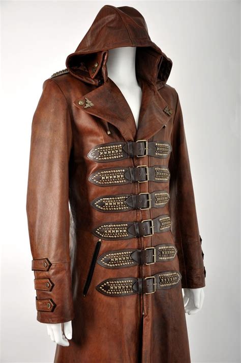 Impero London New Steampunk Antique Tan Mens Hooded Leather Coat