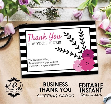 5 out of 5 stars. Printable Thank You Business Cards - Editable Business ...