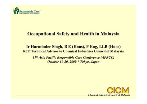 Maybe you would like to learn more about one of these? Occupational Safety and Health in Malaysia Ir Harminder Singh