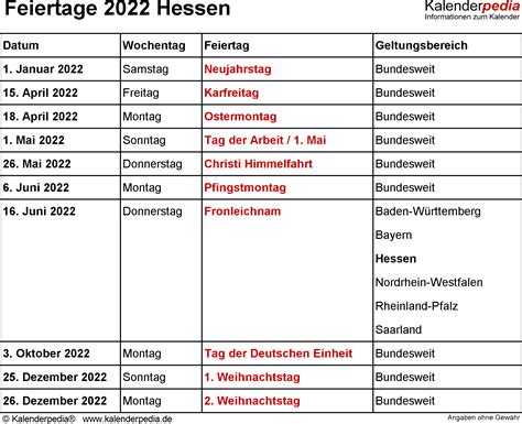 Angefangen von neujahr bis zum 2. Feiertage Hessen 2021, 2022 & 2023 (mit Druckvorlagen)
