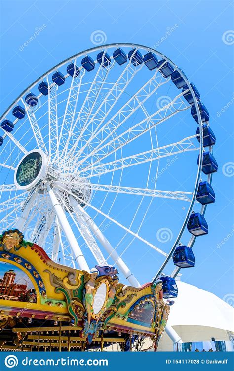 Large Ferris Wheel At The Navy Pier In Chicago Editorial Stock Photo