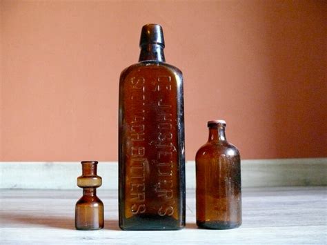 3 Antique Brown Glass Apothecary Bottles Vintage Dr J Etsy