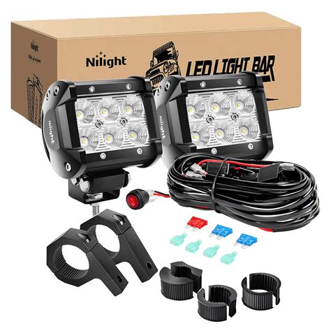 Nilight 2 Pcs 4 Inch 18w Flood And 12 Ft Wiring Harness Led Light Bar