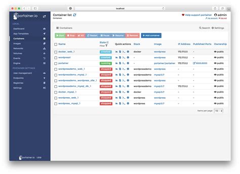 PortainerでDockerを管理する画面