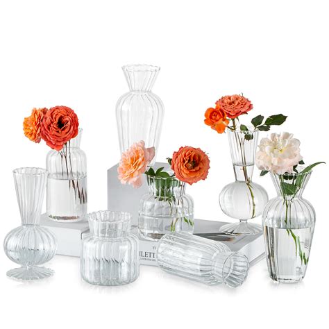 8pcs Set Small Vase Different Geometric Stripe Shape Bud Vases In Bulk Simplicity Clear Cute