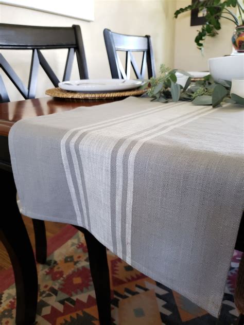 Gray Table Runner Farmhouse Table Runner Gray Grain Sack Etsy