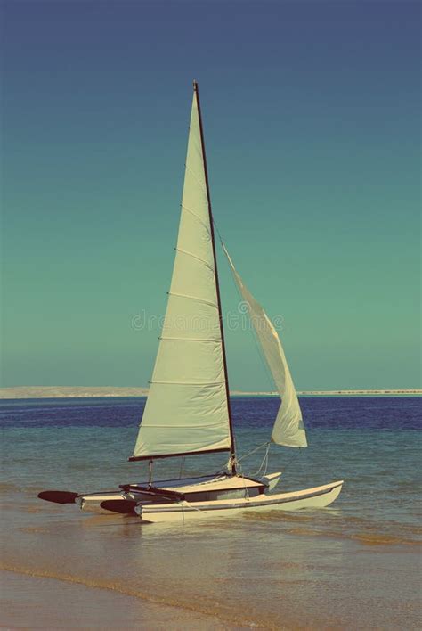 Sailing Catamaran On Beach Vintage Retro Style Stock Image Image Of