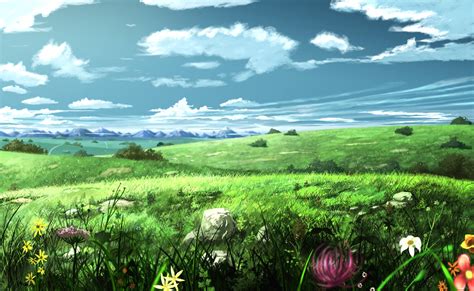Download Mountain Flower Scenery Anime Landscape Anime Landscape 4k