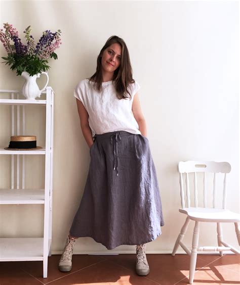Long Linen Skirt Boho Skirt Grey Maxi Skirt Long Skirt Etsy