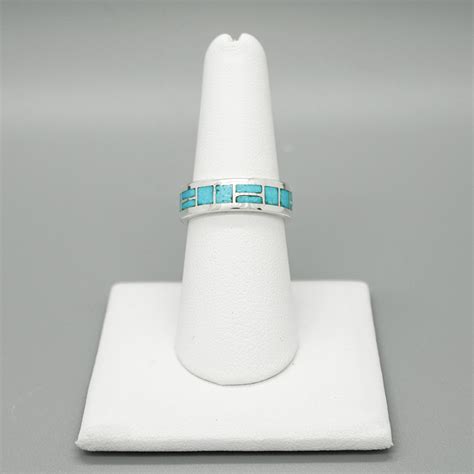 Sterling Silver Turquoise Inlay Band By Sheldon Nancy Westika