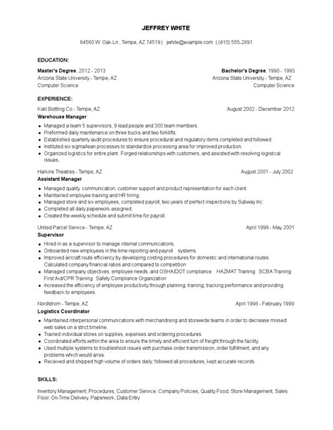 Warehouse Manager Resume Examples And Tips Zippia