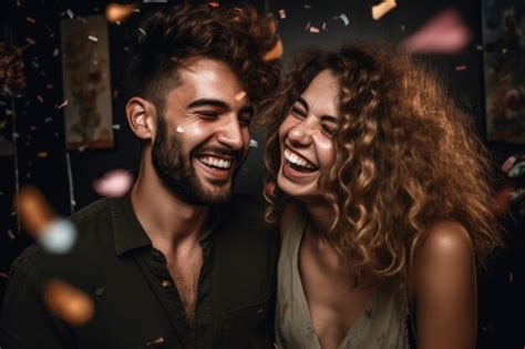 Premium Ai Image Portrait Of A Happy Young Couple Having Fun At A Party Created With Generative Ai