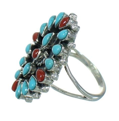 Turquoise And Coral Authentic Sterling Silver Southwest Ring Size