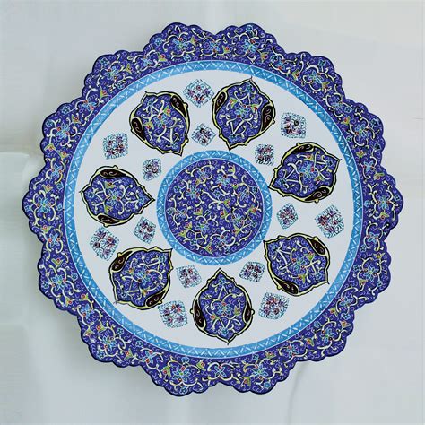 Persian Enameled Plate Mina Azure Bergamot 30 Cm Taha Handicraft