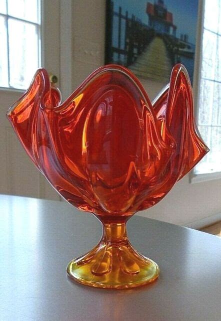 Viking Amberina Art Orange Glass Candy Dish Bowl Pedastal Mid Century Glass Ebay