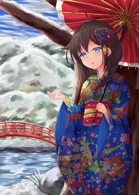 Anime Art~♡ Kimono Wafuku Traditional Clothing Obi Parasol