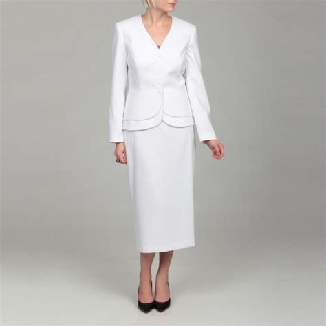 Emily Womens White Double Peplum Jacket Skirt Suit Free Shipping On