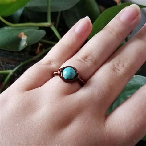 Turquoise Howlite Copper Wrapped Ring Crystal Healing For Etsy Wire