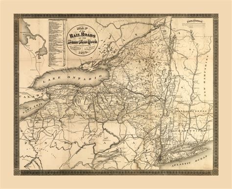 1870 Map Of The Railroads Of The State Of New York Framed Print On
