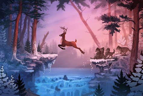 Download Winter Wolf Landscape Fantasy Deer Hd Wallpaper By Yakovlev Vadim