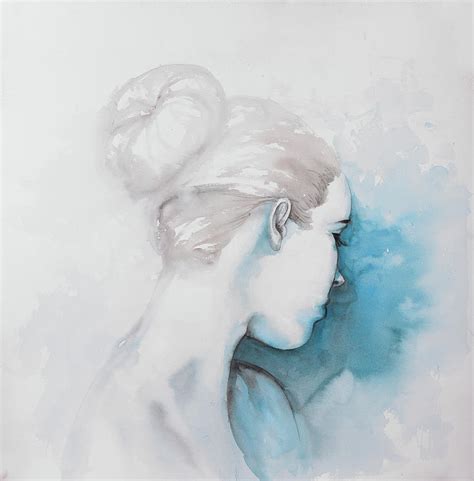 Watercolor Abstract Girl With Hair Bun Painting By Atelier B Art Studio