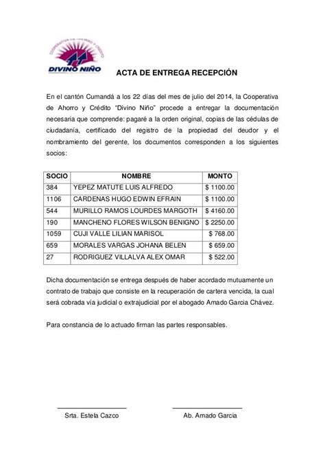 Ejemplo Acta De Entrega Recepcion Pdf Business