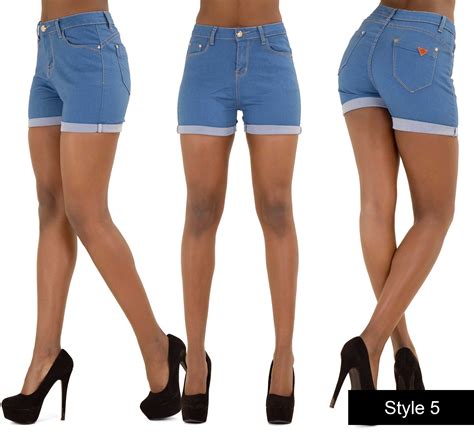 Ladies Women Lace Faded Denim High Waisted Shorts Jeans Hotpants 6 8 10 12 14